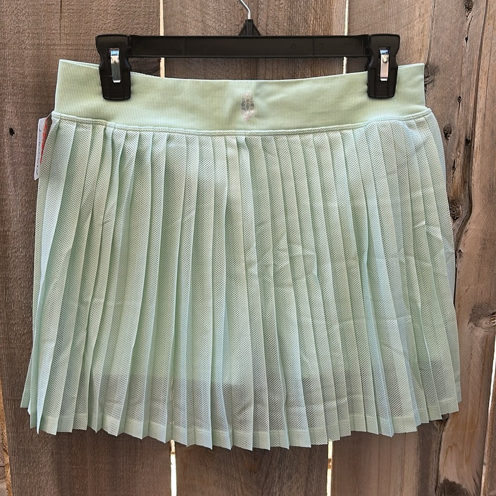 Free People Movement Rally Ruffle Mini Skirt in Green Blue Pistachio - Picture 7 of 11